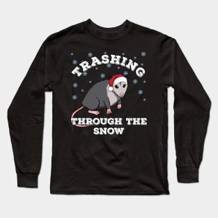 Christmas Opossum trashing through the snow Long Sleeve T-Shirt